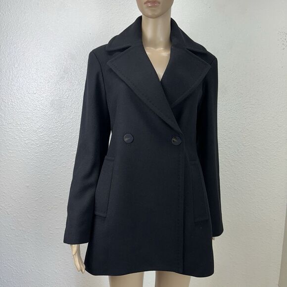 Theory Wool Coat Womens 4 Black Peacoat Double Breasted Money Staple Business - Picture 13 of 15